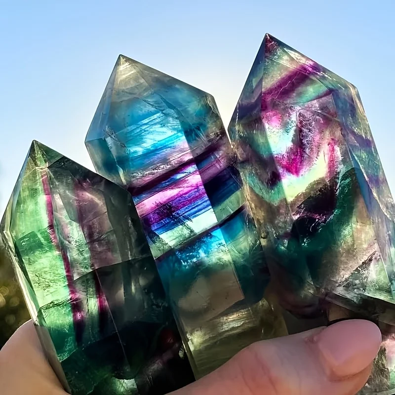 1pc Natural Rainbow Fluorite Crystal Pillar Natural Stone Meditation Decor Holiday Gift Suitable for Altar, Crystal Display
