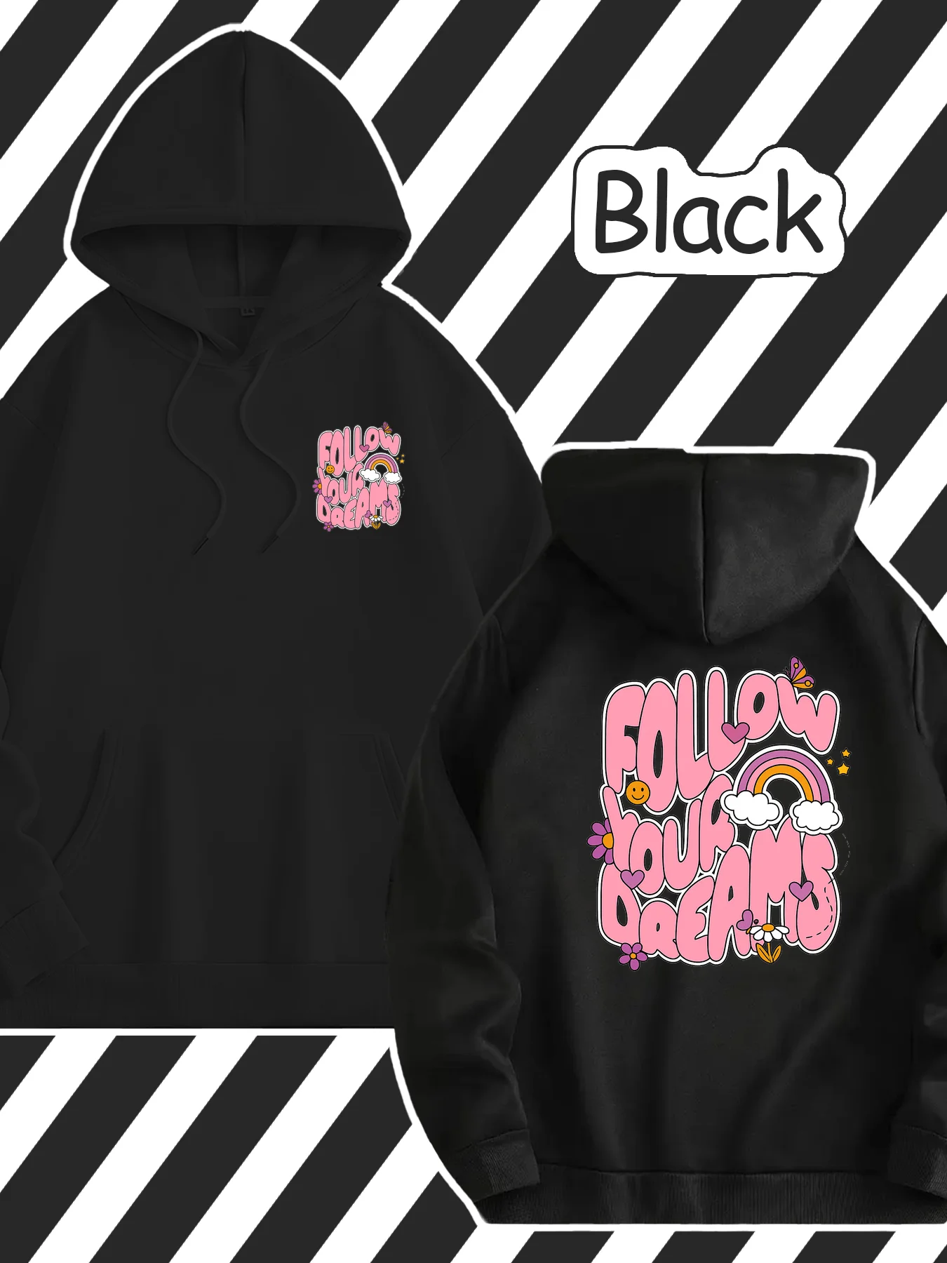 Men's and Women's Hooded Sweatshirts with Cartoon Double-Sided Print, Casual Long-Sleeved Hooded Pullover, Street Style