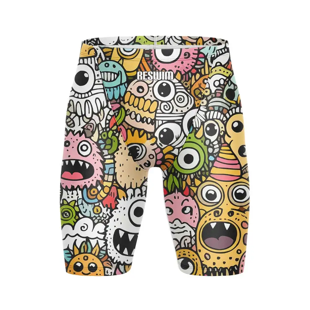 Cartoon Swim Jammer Endurance Athletic Training Swimsuit Mens Beach Swimming Trunks Lycra Swimwear Jammers GYM Tight Surf Shorts