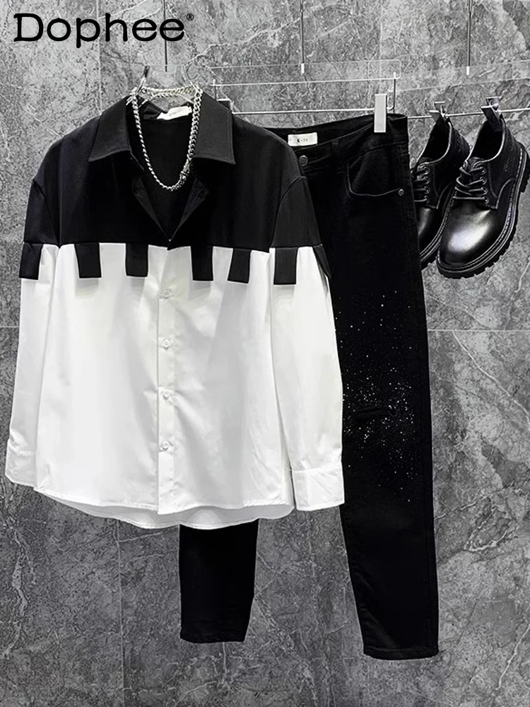 

2025 Summer New Korean Style Trendy Fashion Long Sleeve Shirt Daily Spring Autumn Loose Casual Striped Shirt for Men