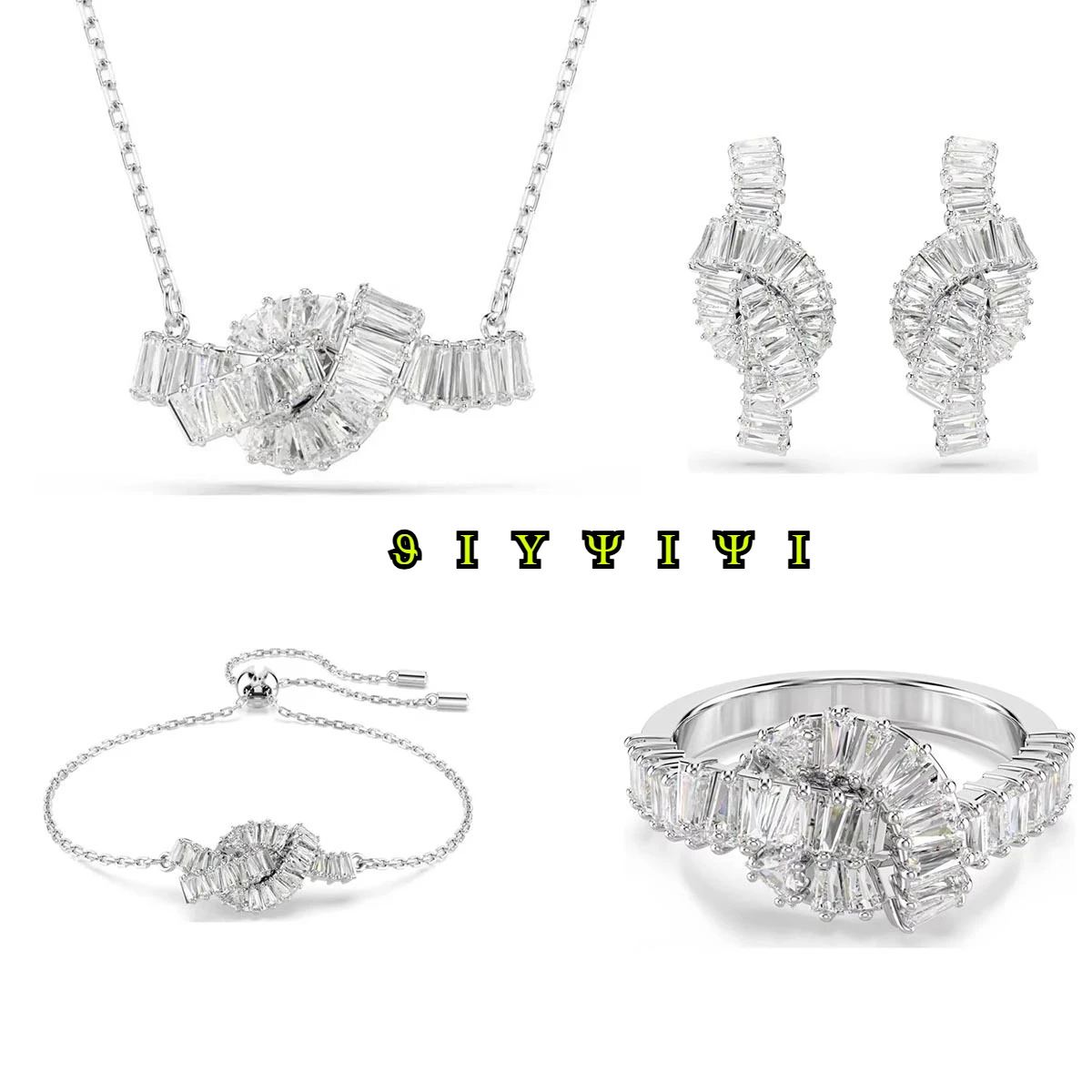 

2025 New Silver White Knot Series: Geometric Diamond Inlaid Jewelry Set, Shining with Brilliance and The Beauty of Modern Art