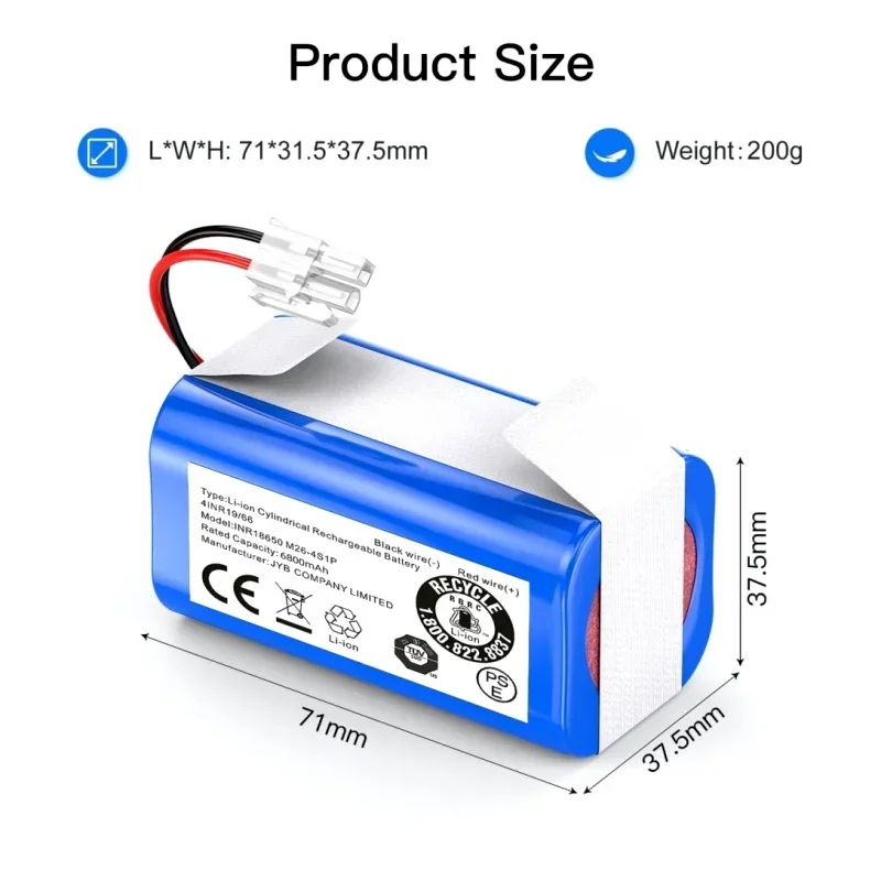 Wymienna bateria o dużej pojemności 14,4 V 2600 mAh do odkurzaczy automatycznych ILIFE A4/A4s/A6/A7/A8/A9/V7/V7S