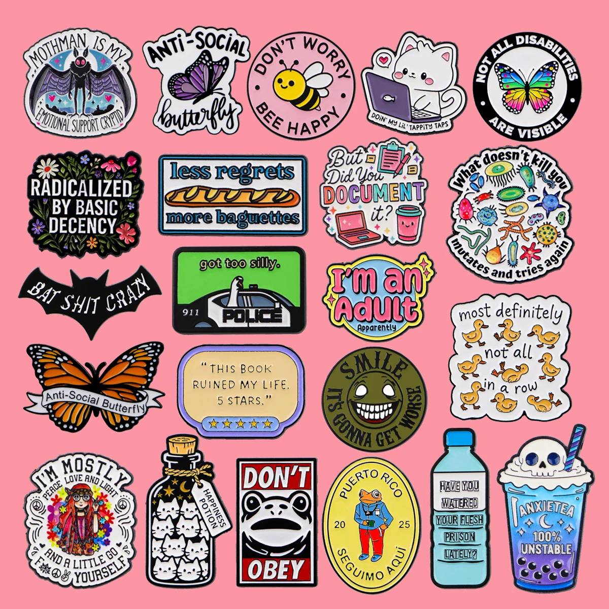 Not All Disabilities Butterfly Enamel Pin Funny Quotes Brooches Woman Men Backpack Accessories Bags Badge Lapel Jewelry Gifts