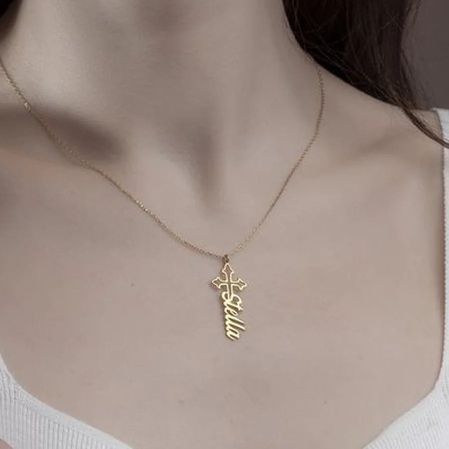 Custom Name Cross Necklace For Women Hollow Pendant Choker Stainless Steel Jewelry Men Personalized Birthday Gift Accessories - Image 2