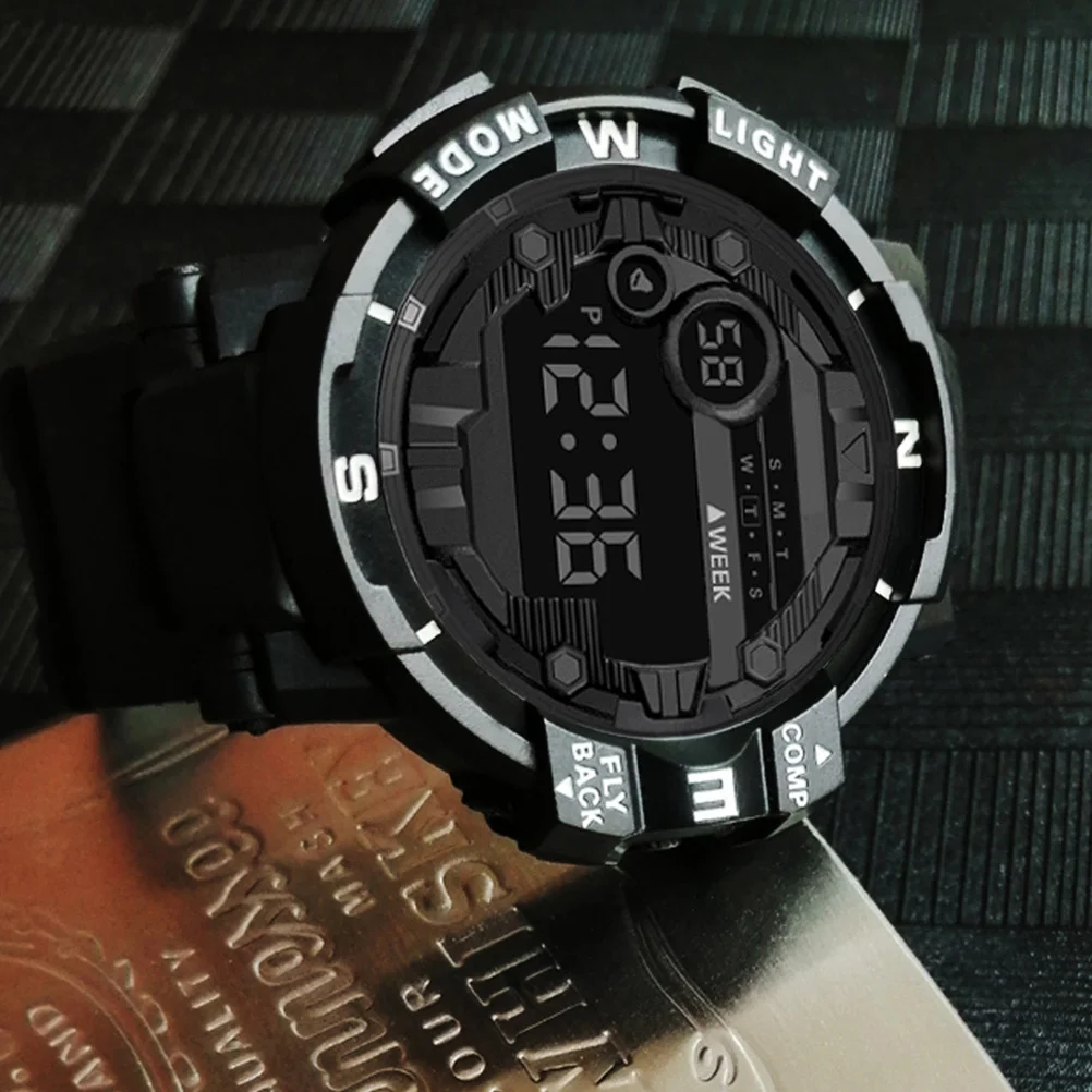 

Digital Quartz For Men Black Waterproof Electronic Sports Watch Adjustable Strap Luminous Multi-Functional Student Outdoor Gym