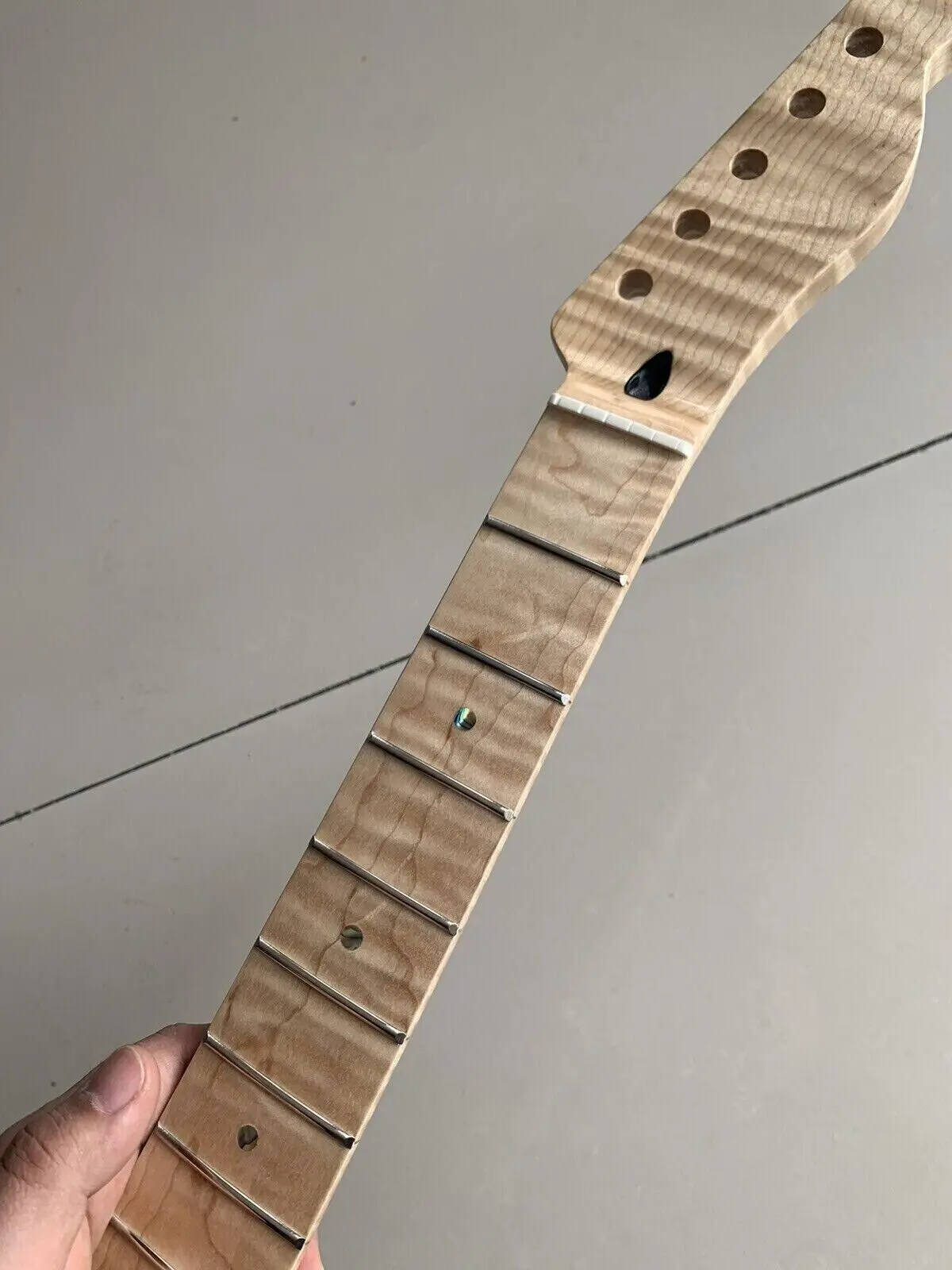 

Flame Maple Tele Guitar Neck Part, Tiger Stripe, Maple Pearl Dot