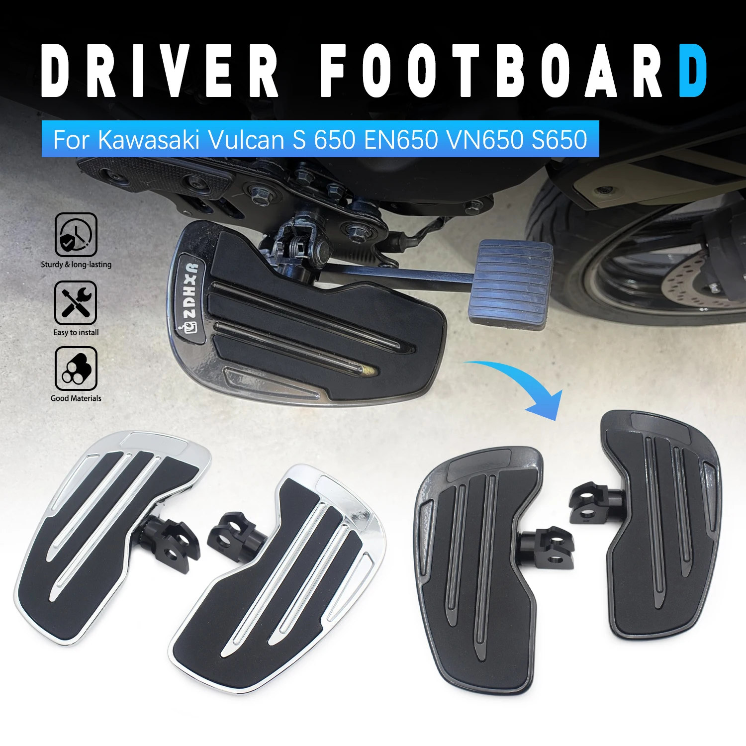 Motorcycle Driver Footboard Rider Footpegs Front Footrests Replace For Kawasaki Vulcan S 650 EN650 VN650 S650 2015-2026 2017