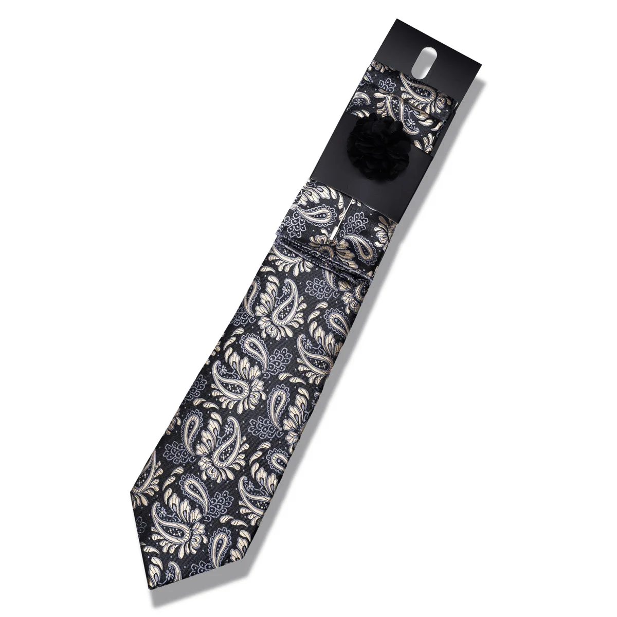 New Fashion Tie Set 8cm Brown Paisley Printed Tie Pocket Square Cufflinks Boutonniere Men Suit Accs Banquet Wedding Vacation