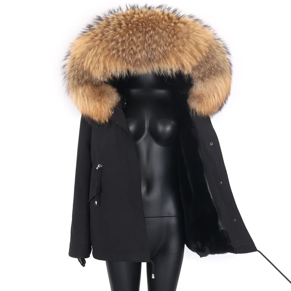 

2022 Khaki Parka Winter Jacket Coat Women Real Fur Coat Parkas Natural Raccoon Fur Collar Hooded Warm Soft Real Fur Parka