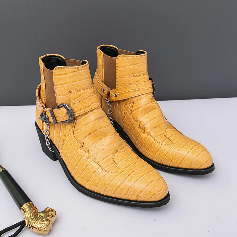 

British Style Fashion Men's Chelsea Boots Big Size 46 High-top Formal Shoes Men High-heel Ankle Boots for Men botas masculino