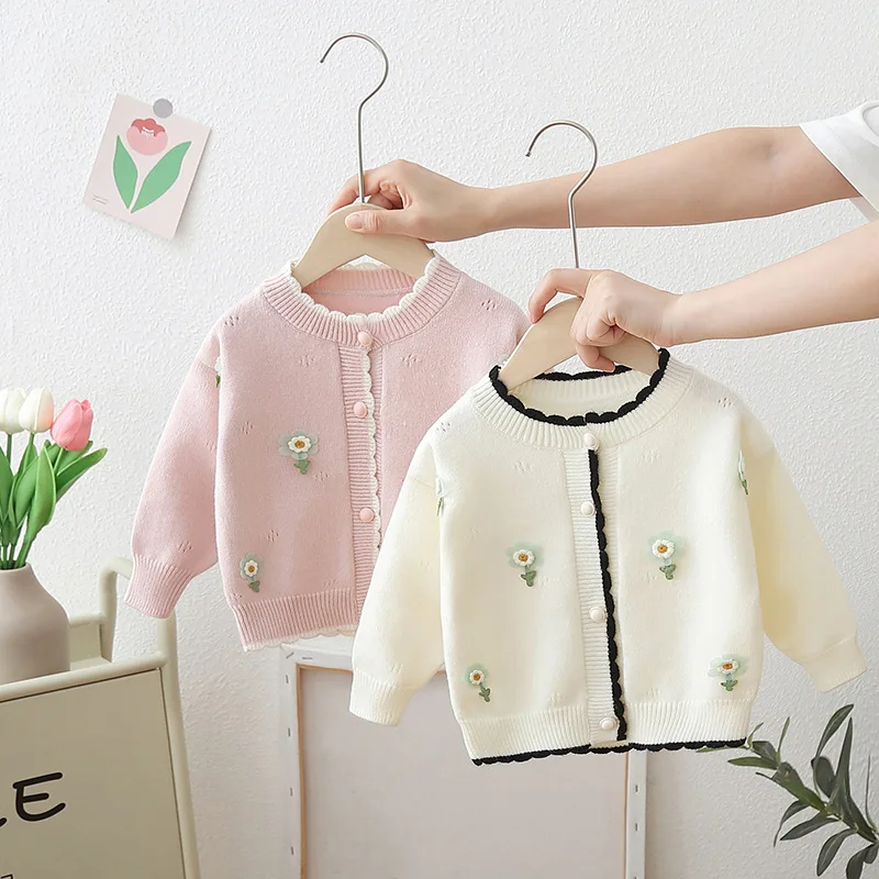 

Kids Girls Sweater Baby Appliques Girl Floral Pattern Knit Pullover Fall Winter New Trendy Tops School Children Clothes IY07261