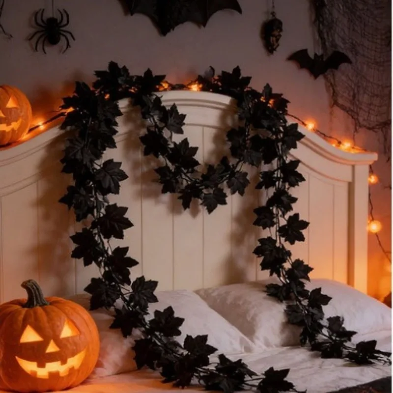 Black Maple Leaf Wreaths Upgraded Artificial Autumn Leaves Halloween Decor for Home Fireplace Stair Window Front Door Ornaments