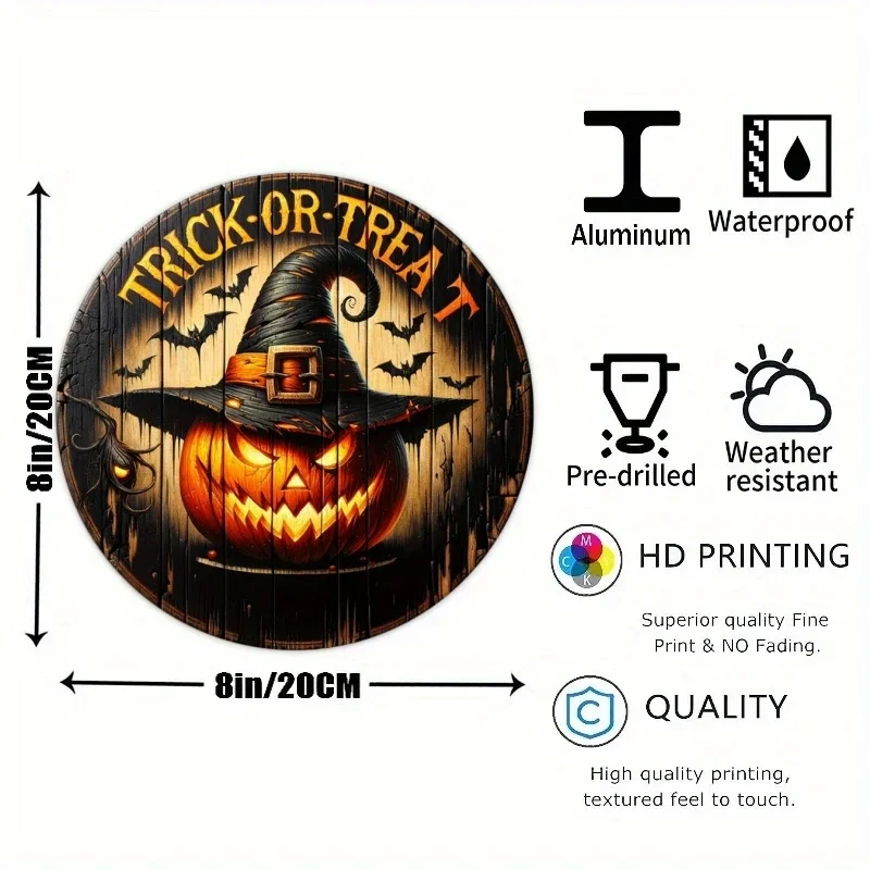 Round Metal Aluminum Sign Art Halloween Wreath Decorative Plates Entrance Decor Gift Mask Theme Bar Club Home Room Wall Decor