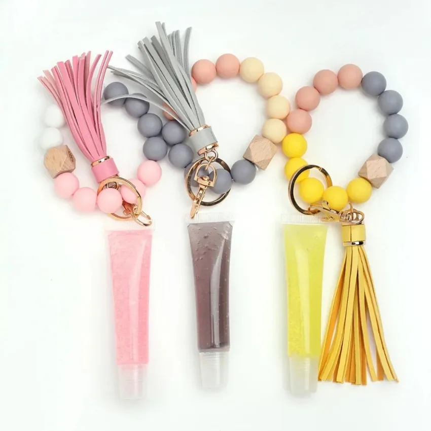 

Private Label 8colors Silicone Bead Bracelet Keychain Lip Oil Nourish Moisturizing Long Lasting Easy To Wear Bulk Makeup Custom