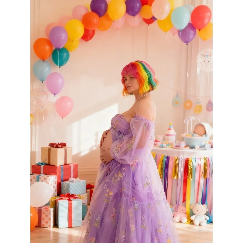 

Платье для мамы и дочки - платье с высоким разрезом и вышивкой - пышные рукава для детского душа, платья для беременных, фотосессия, Vestido Maternidad