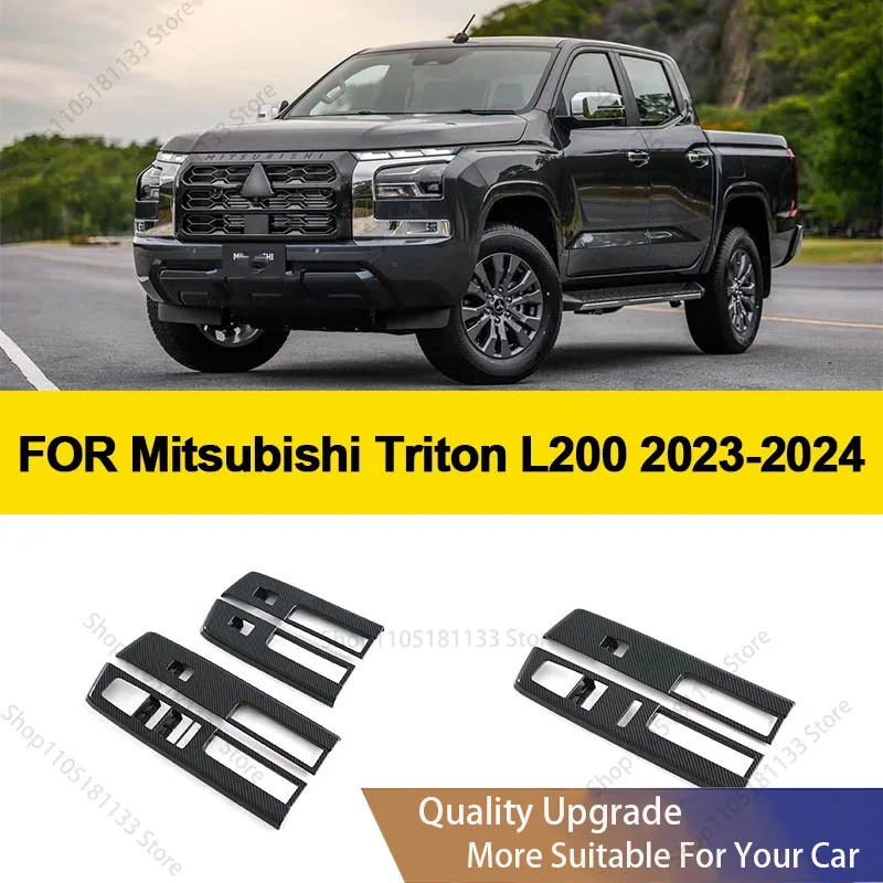 For Mitsubishi Triton L200 2023 2024 ABS material glass lifting panel decorative frame with carbon fiber pattern