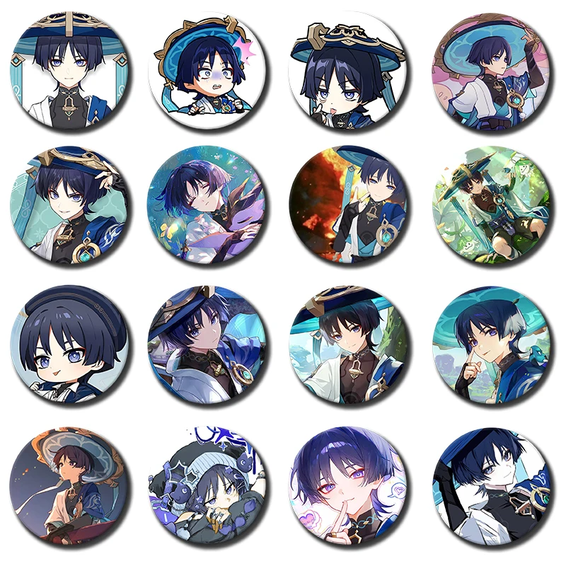 Genshin Impact Wanderer Button Brooch Cartoon Game Character Lapel Pins Coat Backpack Shoes Jewelry Badges Gift for Kids Friends