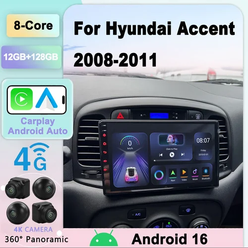 Imagen 1 del producto Android 16 Radio de coche para Hyundai Accent 2008 2009 2010 2011 reproductor de vídeo Multimedia estéreo automático navegación GPS Bluetooth Carplay