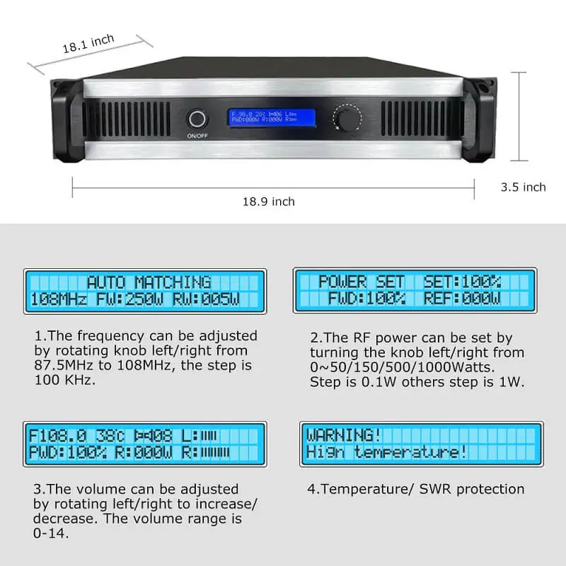 장거리 방송 FM 송신기 장비, 87.5-108MHz, 500 W, 500 와트