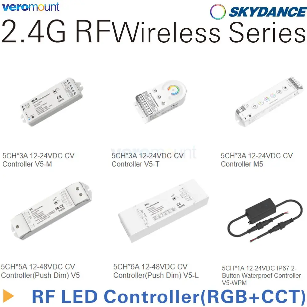

5CH DC12V 24V Constant Voltage RGB+CCT LED Strip Controller V5-M V5 V5-L V5-T M5 V5-WPM Skydance 2.4G RF Wireless Remote Control