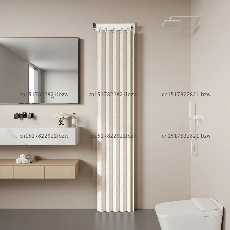 Shower curtain folding bathroom partition curtain invisible non-perforated curtain rod toilet dry and wet separation
