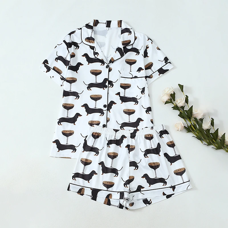 

2Pcs Fashion Casual Pyjama Set For Women Button Shirt With Elastic Waist Shorts 2025 Summer New Comfortable Soft Sleepwear