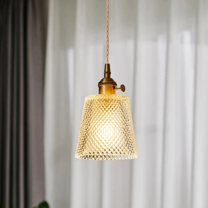 Nordic Style Pattern Glass Pendant Lamp Brass E27 Hanging Light for Kitchen Dining Room Bedroom Home Decor