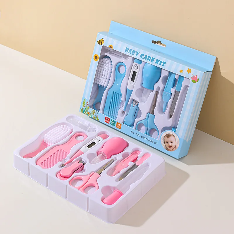 10pcs/Set Baby Care Set Thermometer Grooming Brush Kids Nail Hair Health Care Clipper Comb Baby Essentials Kit Healthcare Tools