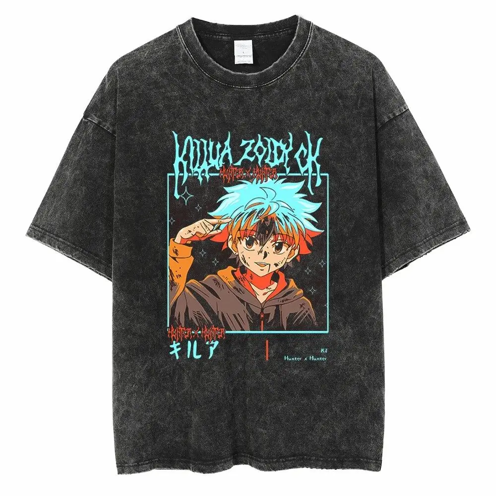 

Hunter x Hunter Killua Zoldyck Acid Washed Tee Unisex Oversized Crewneck Cotton Y2K Streetwear Fresh Refreshing Daily Tees