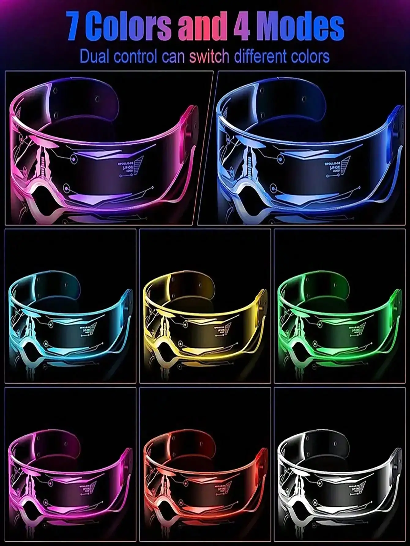 Future-tech glowing glasses Party bar music festival tech glasses rave sci-fi Christmas eyewear view 4