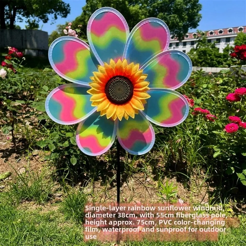 Moinho de vento de girassol multiestilos, diâmetro de pvc 30/38cm, estaca de pé, gramado, flor, catavento, mudança de cor