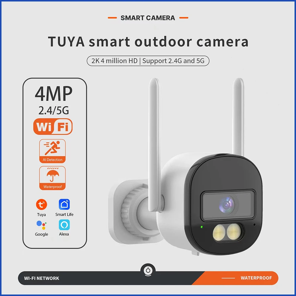 Tuya 4MP Outdoor Bullet Camera 2.4ghz WIFI Waterproof Onvif Two Way Talk Motion Detect Siren Alarm IP Cameras with Alexa Google