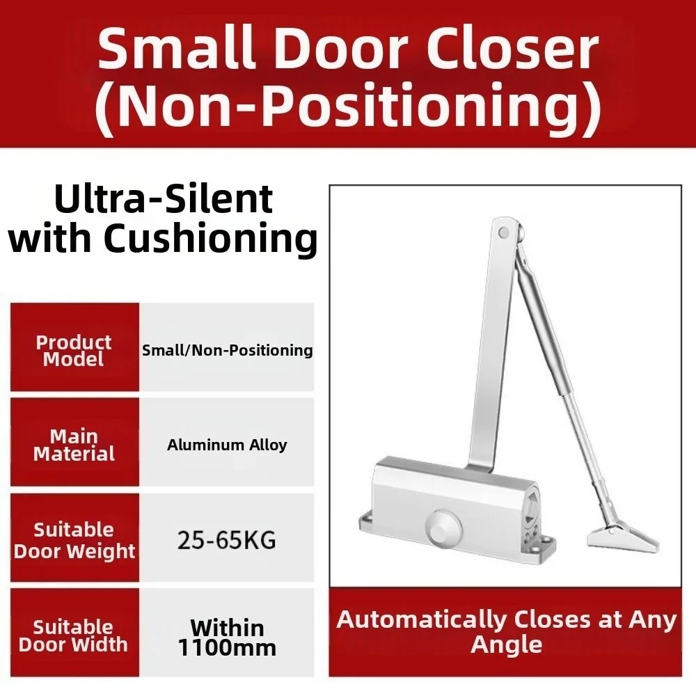 25-85KG Automatic Door Closer Adjustable Speed Protective Door Hydraulic Buffer Silver Mute Soft Closing Door Holder Hardware