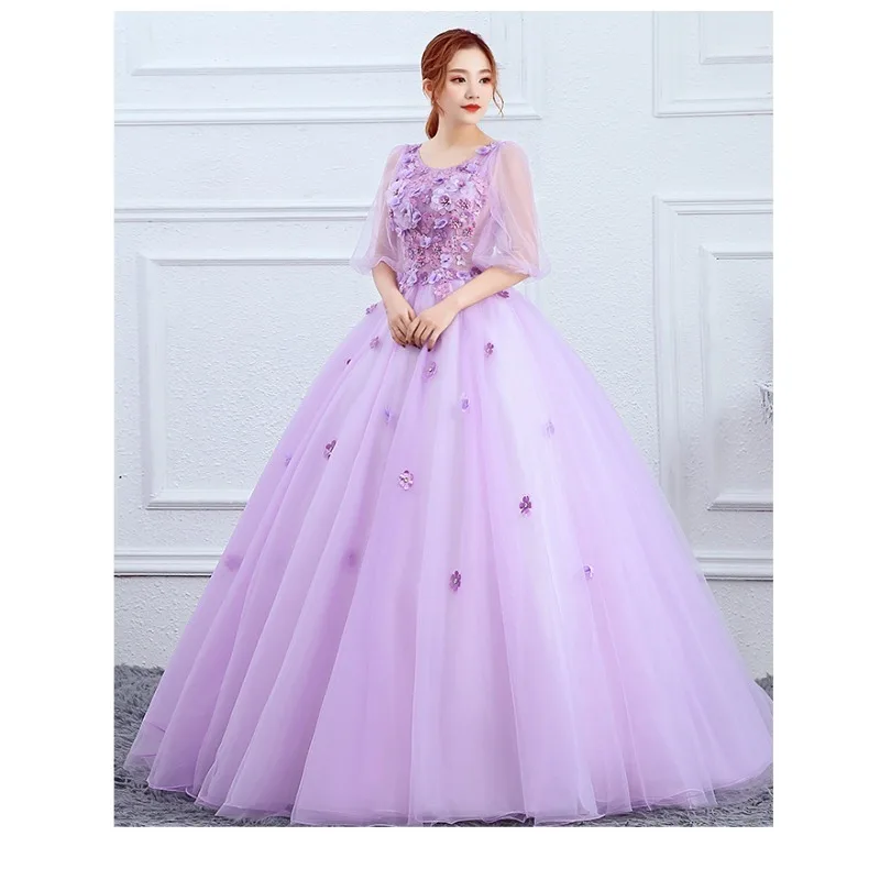 

2026 New Women's Round-Neck Embroidered Evening Gown for Annual Gala, Fashionable Slimming Colorful Satin Floor-Length Dress