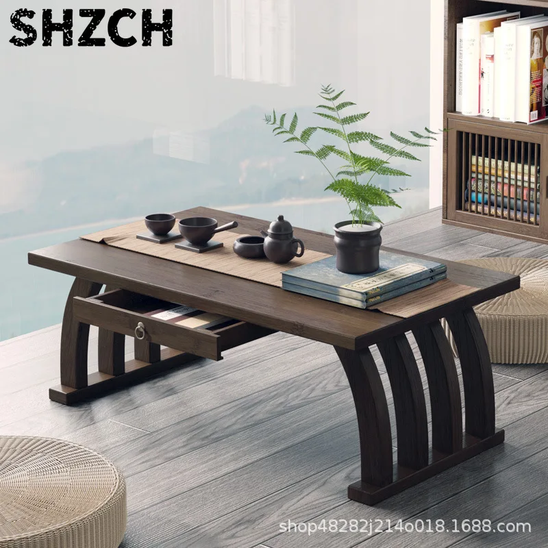 Japanese-style Low Tea Table Foldable Tatami Coffee Table for Bedroom Bamboo Floor Desk Multifunction Tea Table