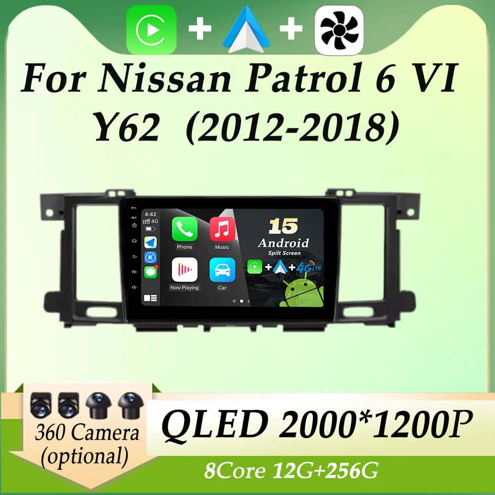 

For Nissan Patrol 6 Vl Y62 2012 - 2018 Car Radio Video Audio Multimedia Player Carplay GPS Navigation Split Screen QLED Screen