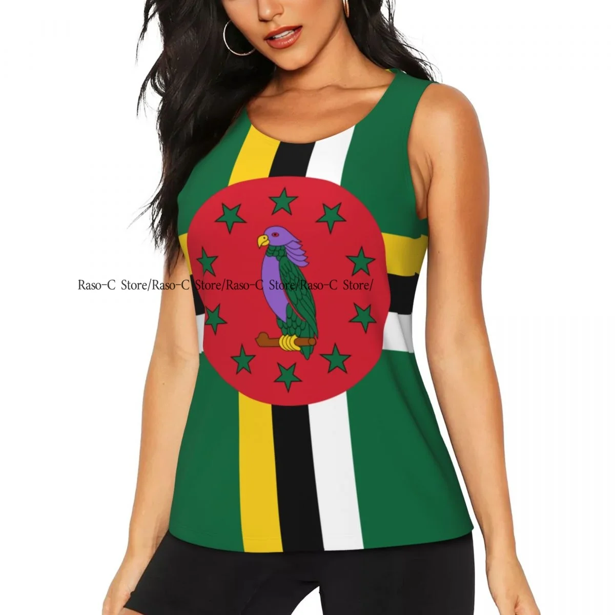 Women's Sleeveless Yoga Tank Top Dominica Flag Quick Dry Running Training Sports Vest Fitness Gym Top Workout Yoga Shirts