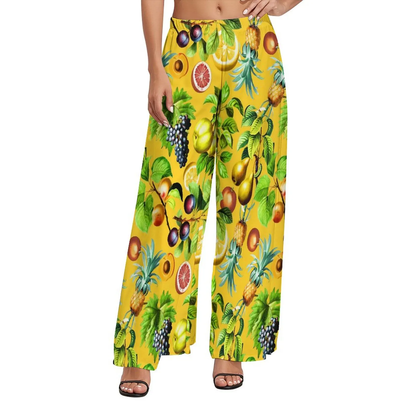 

Fruit Print Pants Female Pineapple And Grapes Street Style Trousers High Waisted Home Wide Pants Gift