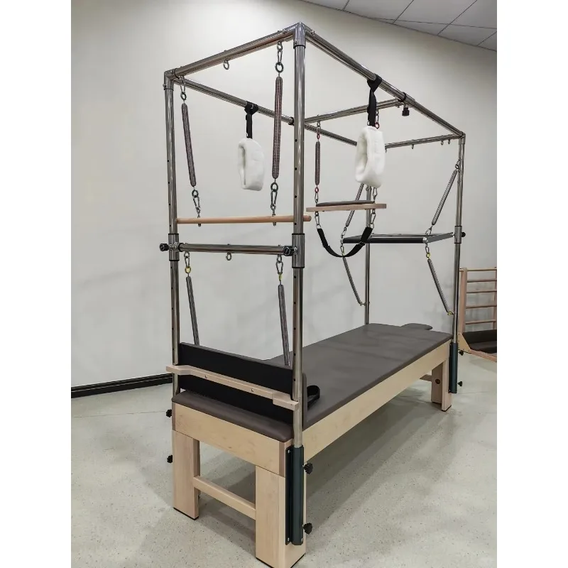 YTYIN Wooden Pilates Reformer With Tower For Professional Studio,Push-Thru Bar, Leg Springs For Full-Body Strength Trai