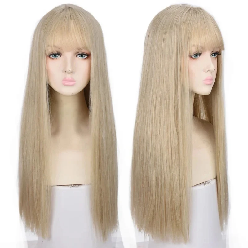 2026 Houyan synthetic long straight hair wig cosplay Lolita girl pink black bangs wig heat-resistant party EJH98 - view 3