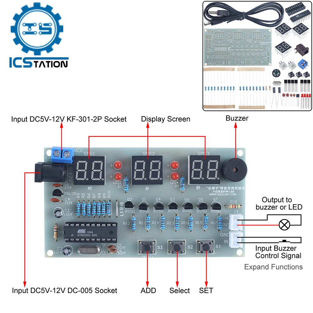 DIY zestaw elektroniczny 6-bitowy czerwony budzik LED licznik odliczający stoper projekt lutowania praktyka Suite nauka spawania