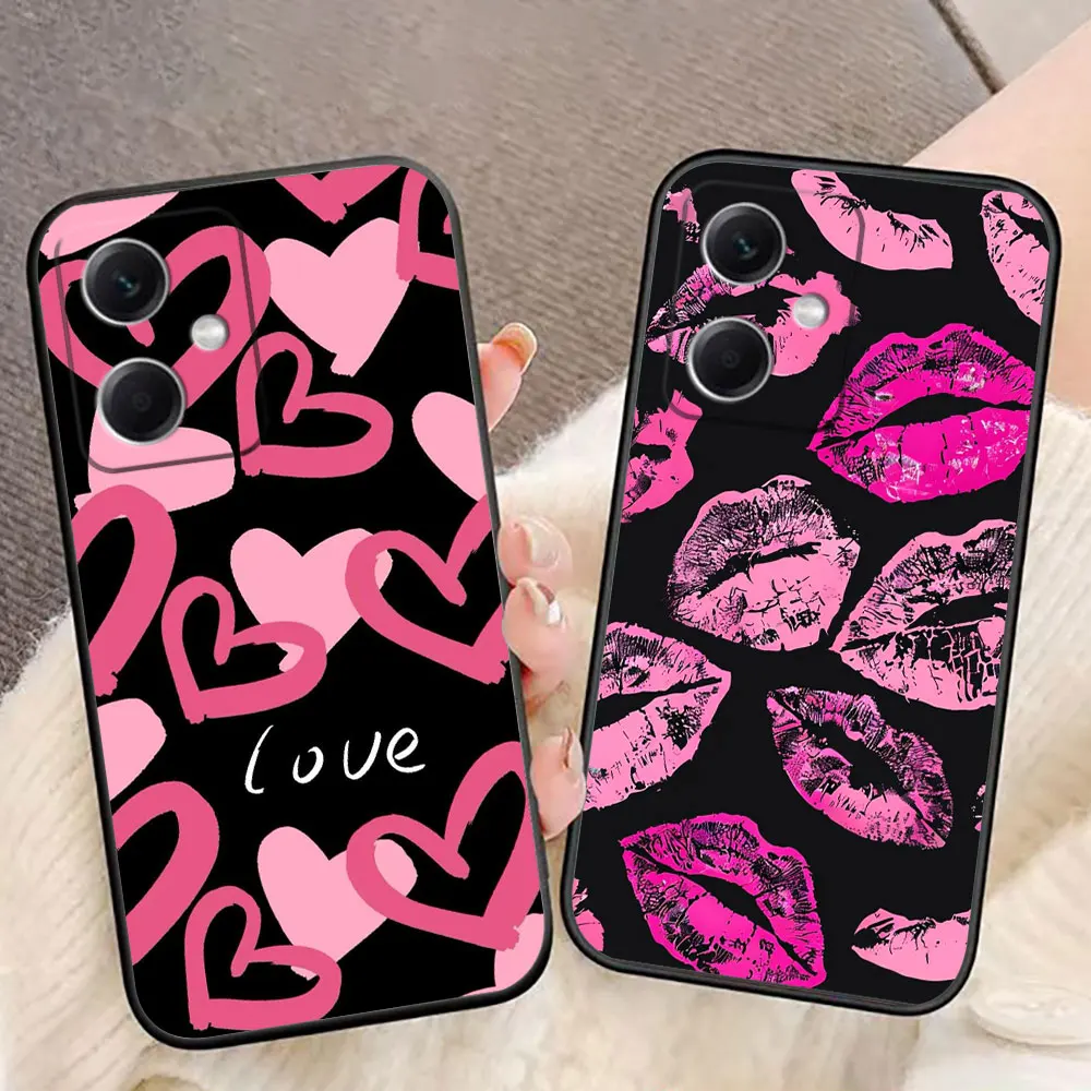 Love Sexy Pink Kiss Phone Case For Xiaomi Redmi Note 15 14 13 12 12S 11 11T 11S 10 9T 9 Pro Case Funda DIY Shell Capa Cover