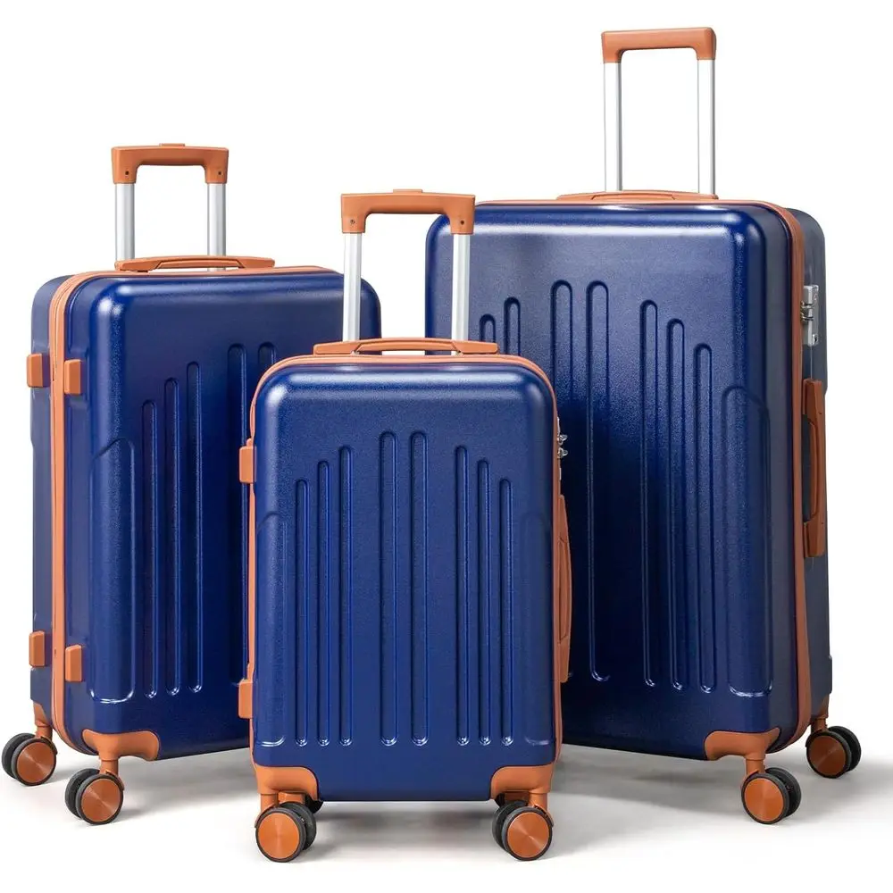 

Набор из 3 предметов: чемоданы из АБС-пластика с колесами-спиннерами и замком TSA, 20/24/28 дюймов, темно-синий и коричневый