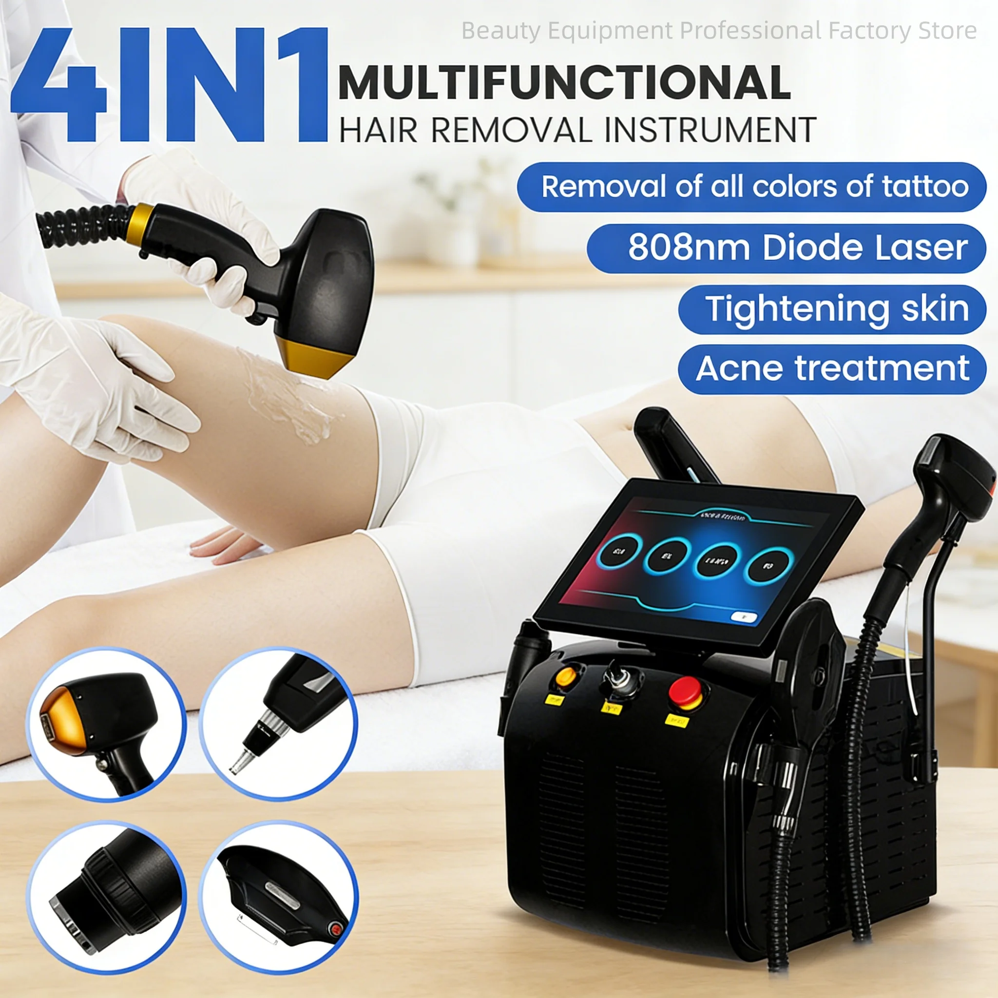 

4 IN 1 Diode Laser Hair Removal Device 4 Wavelengths 755 808 940 1064nm Picosecond Laser Nd YAG Laser Tattoo Removal