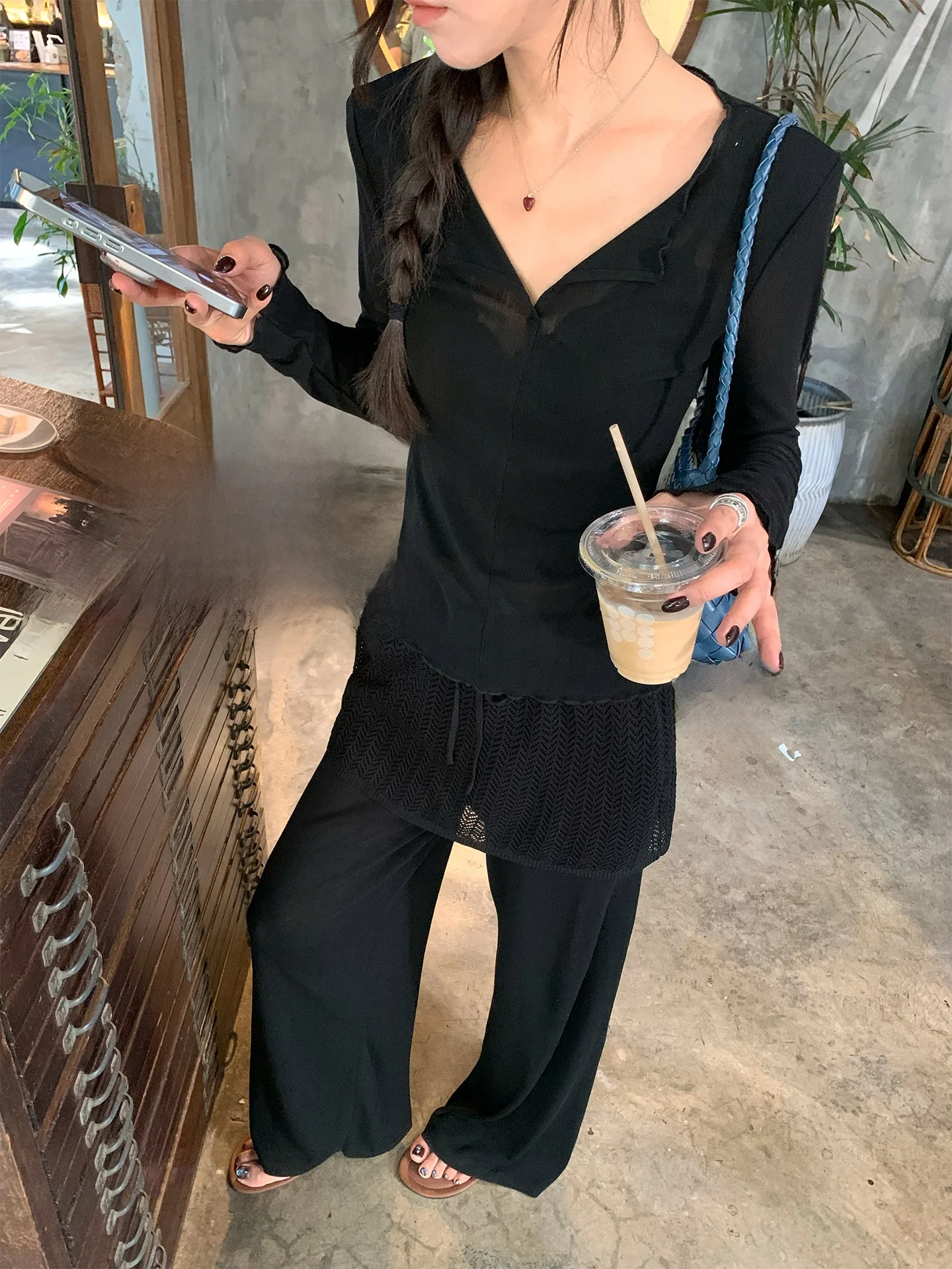 

Новинка: Комплект для похудения Slimming King — футболка с V-образным вырезом и тонкие вязаные брюки, повседневный свободный крой, длинный рукав, женская одежда