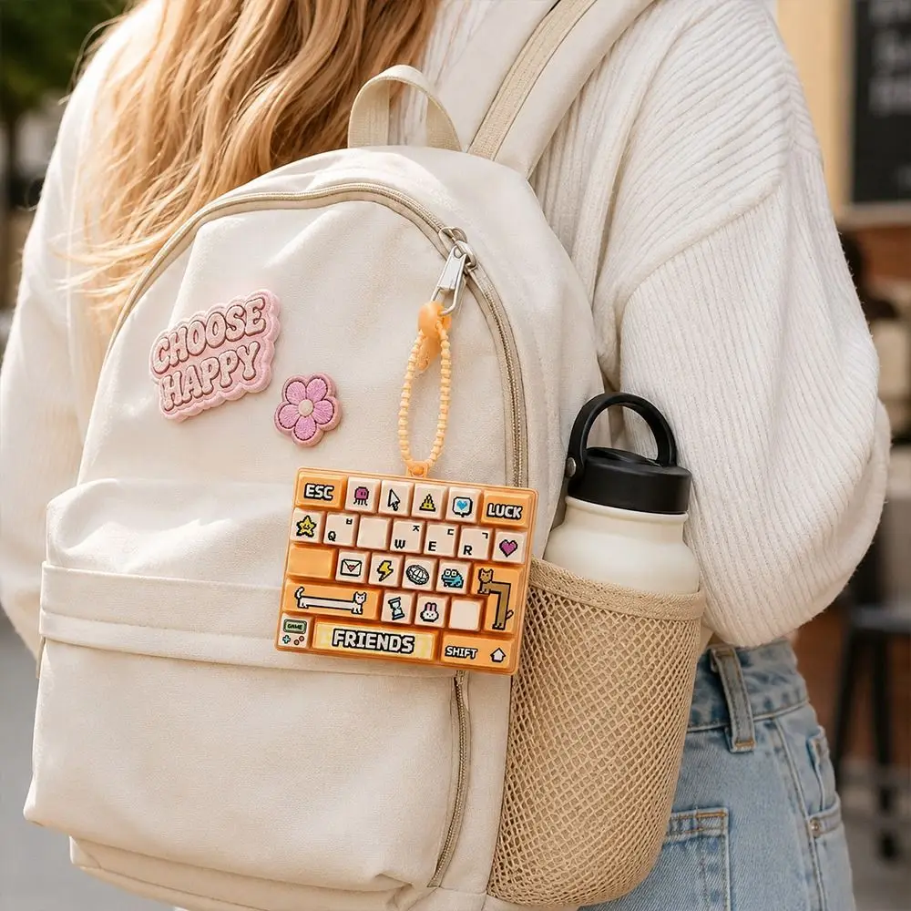 Creative 26-key Keyboard Keychain Pressable Keys Cartoon Pattern Press Button Hanging Loop Cute Style Keyboard Bag Ornament