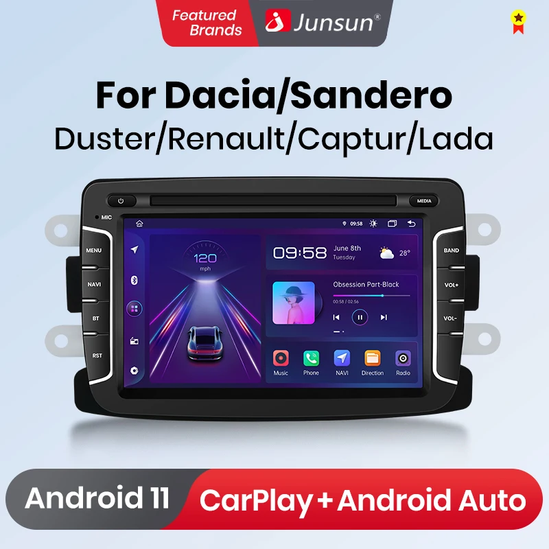 Junsunun Android Auto Radio for Renault dacia duster Sandero Captus Xray Logan 2 Symbol Dokker Car Multimedia GPS 2din Car Radio