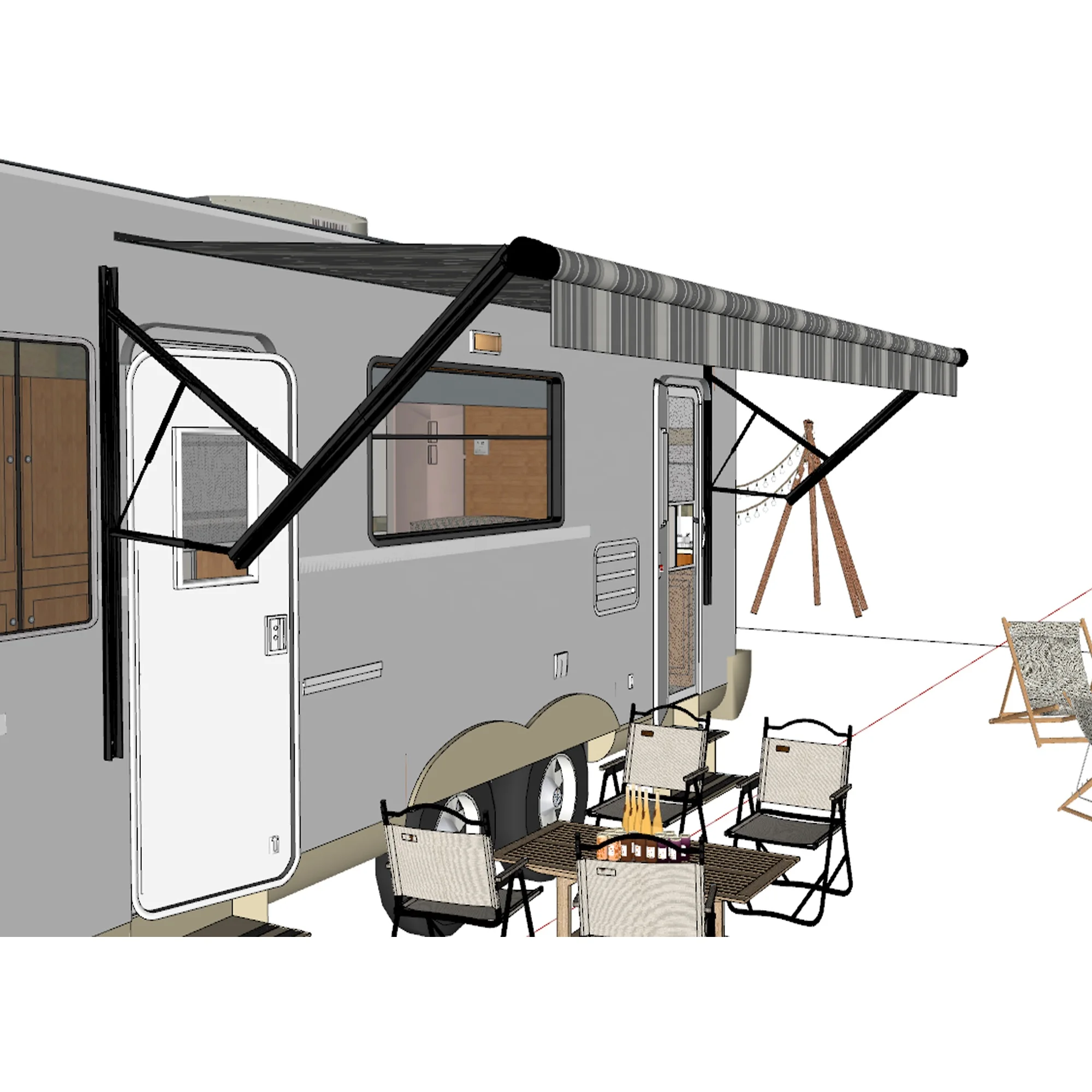 

B2L Strong Side RV Trailer Power Camper Awning With Gas Strut