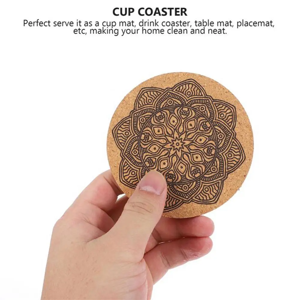 1/3/5SETS Coffee Cup Pad With Rack Nordic Mandala Round Cork Coaster 1 Set Wooden Coasters Table Mat Kitchen Accessories