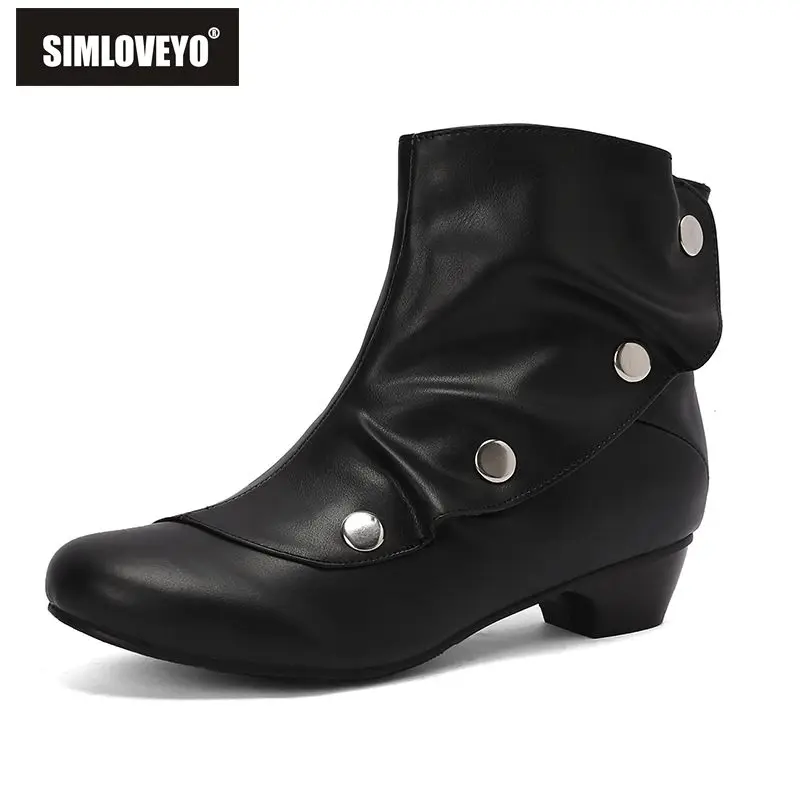

SIMLOVEYO женские ботильоны для отдыха на блочном каблуке 3,5 см украшение с заклепками 46 47 48 Винтажные ботинки